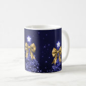 Mug Elegant Holiday Navy Christmas Trees Bows Gold  (Devant droit)