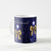 Mug Elegant Holiday Navy Christmas Trees Bows Gold  (Devant gauche)