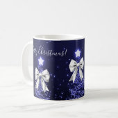 Mug Elegant Holiday Navy Christmas Trees Silver Bows (Devant gauche)