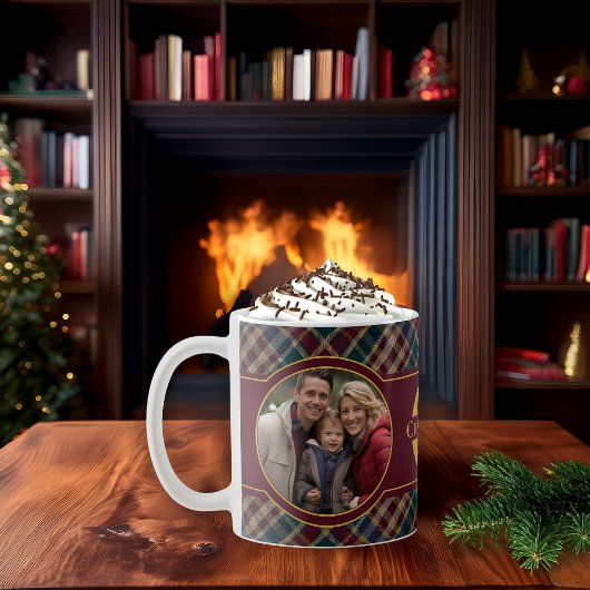 Mug Elegant Holiday Photo Plaid Monogram Name
