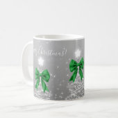 Mug Elegant Holiday Silver Christmas Trees Green Bows (Devant gauche)