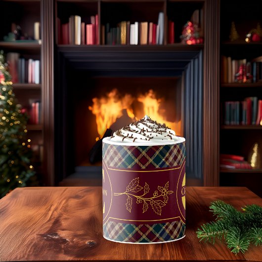 Mug Elegant Holly and Berries Holiday Monogram Name