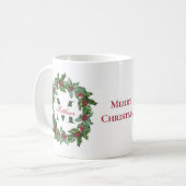 Mug Elegant Holly et Berries Wreath Joyeux Noël (Devant gauche)