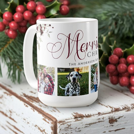 Mug Elegant Holly Family Photo Christmas