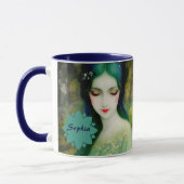 Mug Élégant Imaginaire Portrait femme en vert et bleu (Gauche)