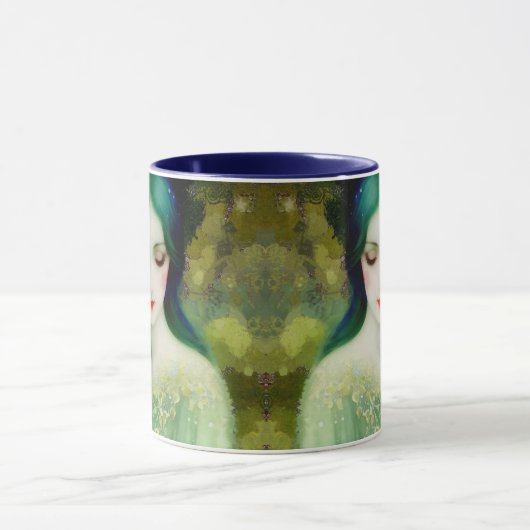 Mug Élégant Imaginaire Portrait femme en vert et bleu (Centre)