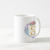 Mug Élégant Initial Botanique et Rose Rose et Or (Devant droit)