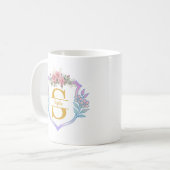 Mug Élégant Initial Botanique et Rose Rose et Or (Devant gauche)