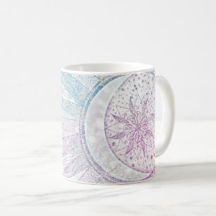 Mug Elegant Iridescent Sun Moon Mandala Silver Design