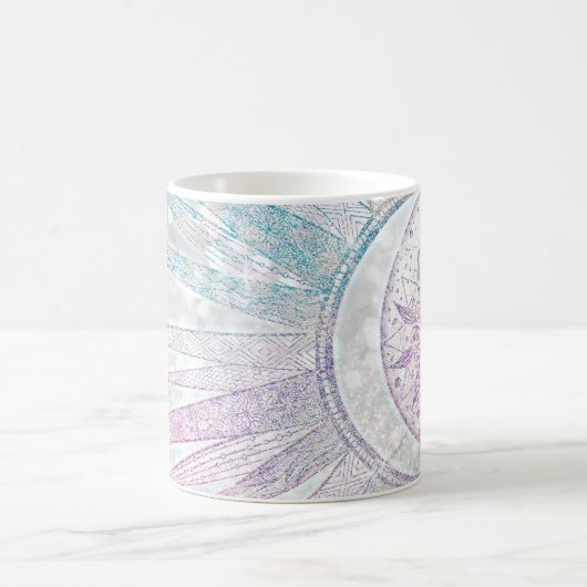 Mug Elegant Iridescent Sun Moon Mandala Silver Design (Centre)