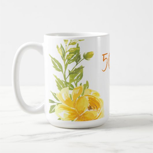 Mug Élégant Jaune 50e Monogramme Mariage Anniversaire (Gauche)