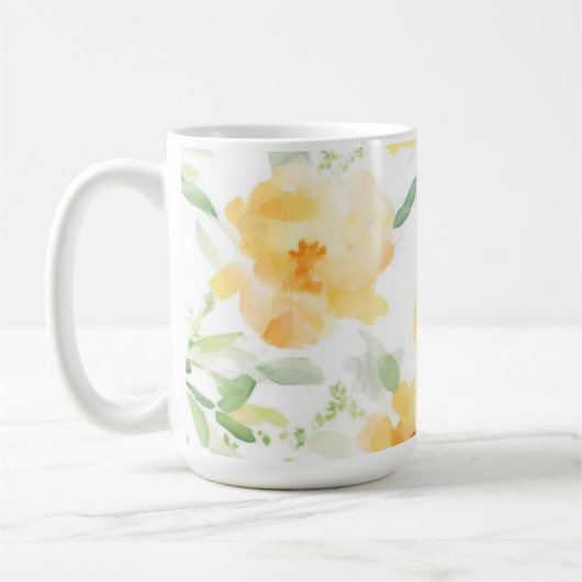 Mug Elégant jaune pêche orange aquarelle fleurie (Gauche)
