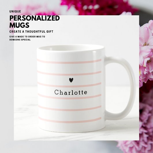 Mug Élégant Joli Chic Blush Rose Stripe Nom du coeur
