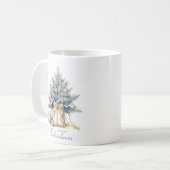 Mug Elégant Joyeux Arbre de Noël Or bleu Aquarelle (Devant gauche)