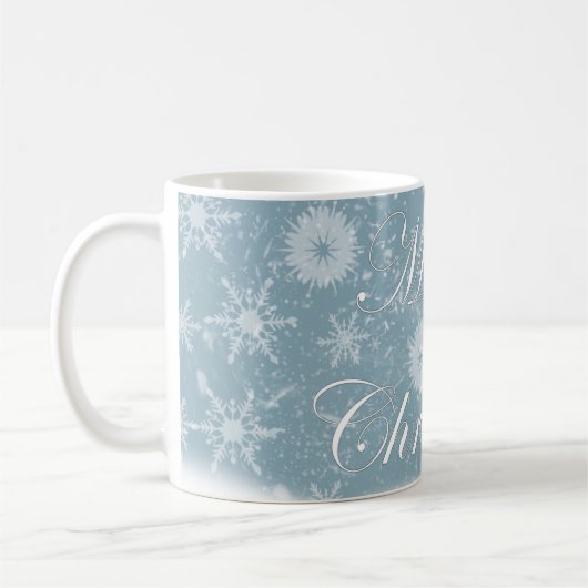 Mug Elégant Joyeux Noël Bleu & Café Blanc (Gauche)