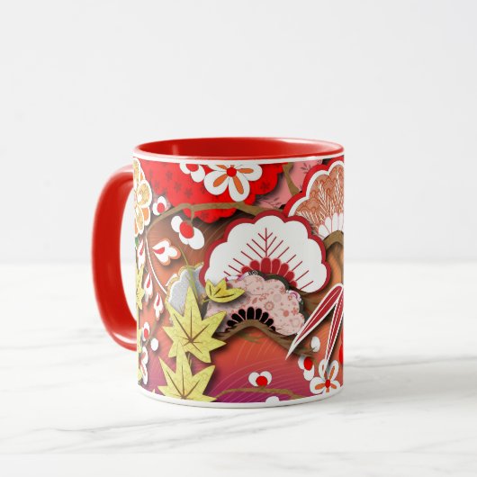Mug Élégant Kimono d'automne japonais (Devant gauche)