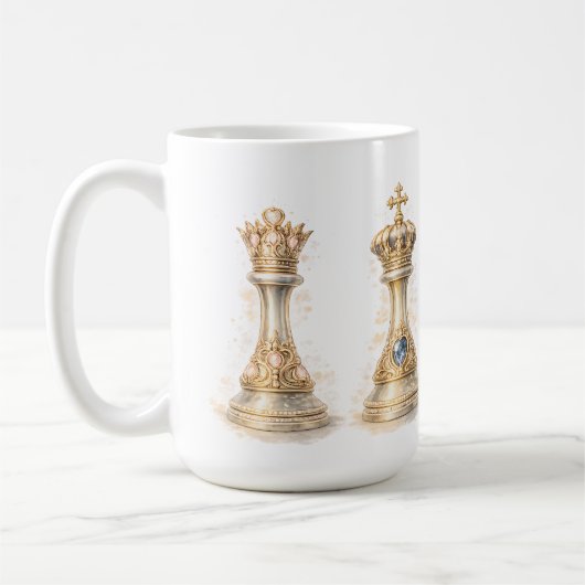 Mug Elegant King Queen Couple Gift Gold Chess (Gauche)