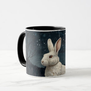 Mug Elégant lapin blanc Noël forêt enneigée