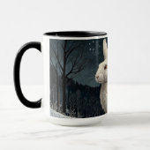 Mug Elégant lapin blanc Noël forêt enneigée (Gauche)