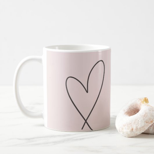 Mug Elegant Line Art Heart Wedding Blush Pink (Avec donut)