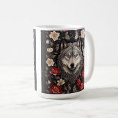 Mug Élégant loup gris floral (Devant droit)