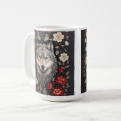 Mug Élégant loup gris floral (Devant gauche)