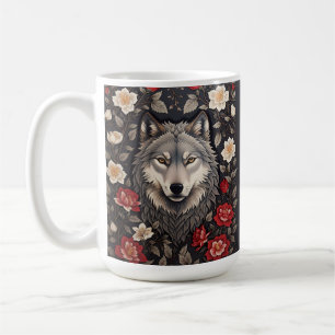 Mug Élégant loup gris floral