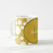 MUG ÉLÉGANT LUXE GOLD CREAM FLOWWER MONOGRAM FLORAL (Devant gauche)