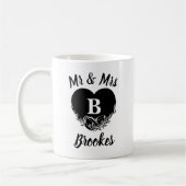 Mug Élégant M. Mme Lettre B Mariage de coeur Merci (Gauche)