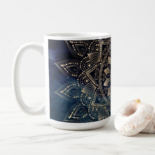 Mug Elégant Mandala Gold Blue Galaxy (Avec donut)
