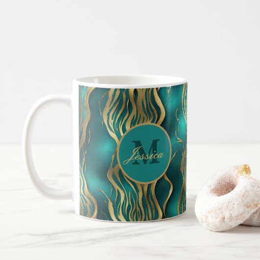 Mug Elégant marbre beige turquoise bleu Turquoise Mono (Avec donut)