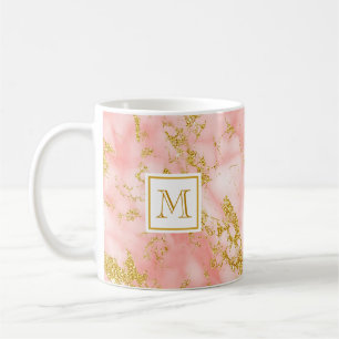 Mug Elégant marbre de corail Monogramme Parties scinti