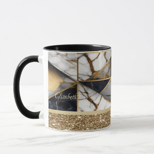 Mug Élégant Marbre géométrique noir or élégant (Gauche)