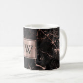 Mug Élégant Marbre Noir Monogramme Or Rose (Devant droit)