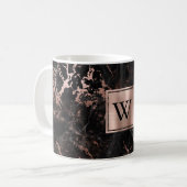 Mug Élégant Marbre Noir Monogramme Or Rose (Devant gauche)
