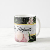 Mug Élégant Marbre Noir Rose Floral Avec Nom (Devant droit)