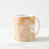 Mug Elégant Marbre Orange Monogramme Parties scintilla (Devant droit)