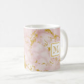 Mug Elégant marbre rose Monogramme Parties scintillant (Devant droit)