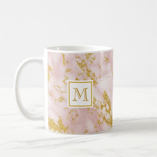 Mug Elégant marbre rose Monogramme Parties scintillant (Gauche)