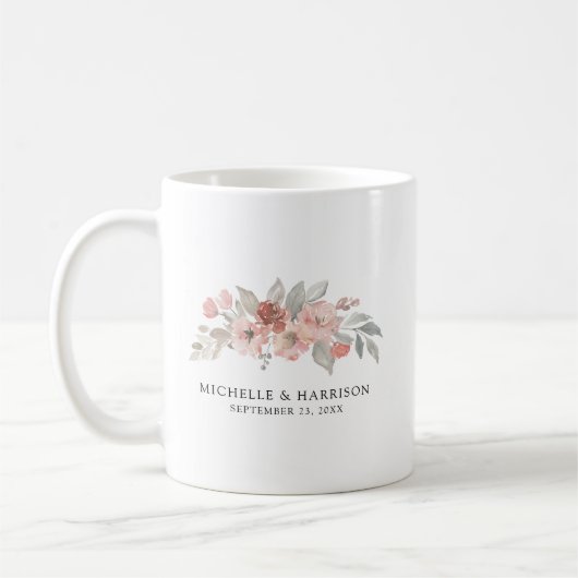 Mug Élégant mariage aquarelle florale rose pâle (Gauche)