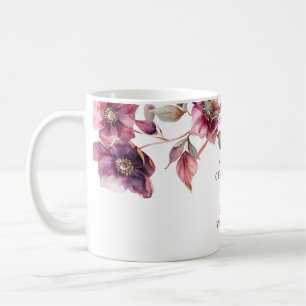 Mug Élégant Mariage Hiver Hellebore Floral Bourgogne