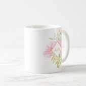Mug Élégant Mariage rose d'aquarelle Floral Monogram (Devant droit)