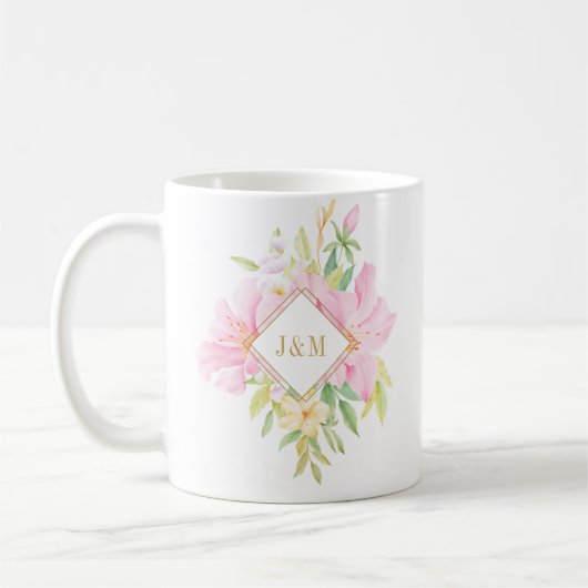 Mug Élégant Mariage rose d'aquarelle Floral Monogram (Gauche)