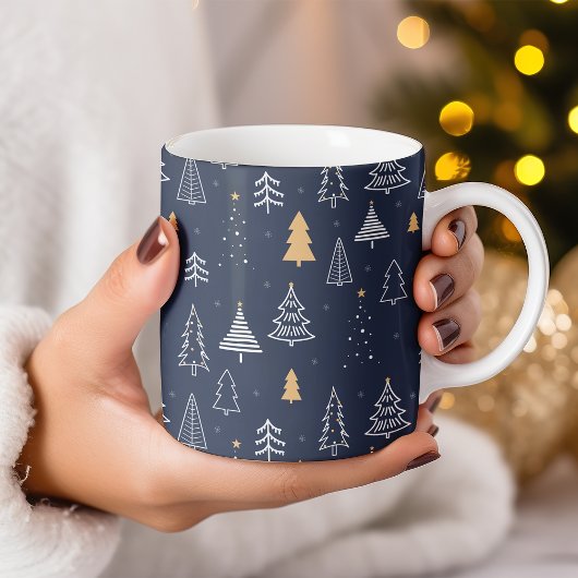 Mug Elegant Marine Bleu & Arbre d'or Noël
