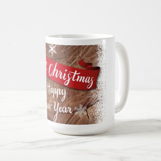 Mug Elegant Merry Christmas Script White Snowflakes (Devant droit)