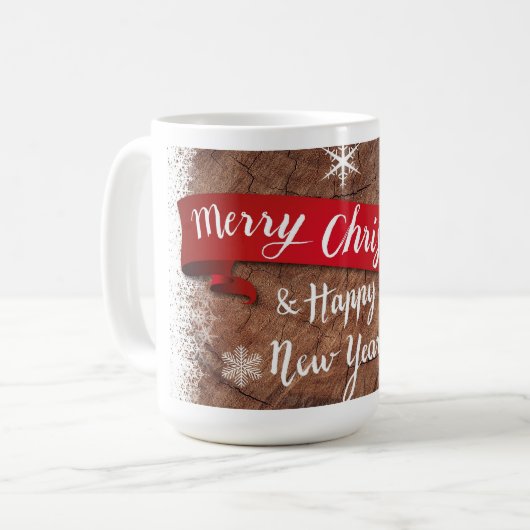 Mug Elegant Merry Christmas Script White Snowflakes (Devant gauche)