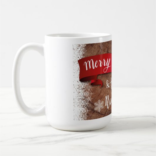 Mug Elegant Merry Christmas Script White Snowflakes (Gauche)