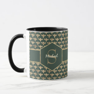 Mug Elégant Miel d'orBee Motif sur Vert foncé