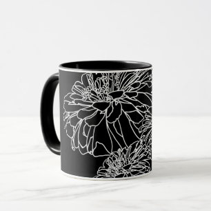 Mug Elégant minimaliste trait de fleur noir blanc