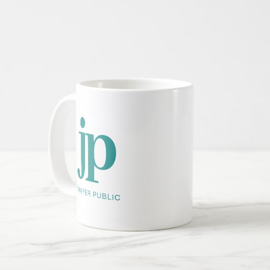 Mug Élégant Modèle de monogramme initial Turquoise ver (Devant gauche)